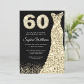 Golden Sparkle Dress Black 60th Birthday Party Kaart (Staand voorkant)