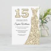 Golden Sparkle Dress Quinceanera 15th Birthday Kaart (Staand voorkant)