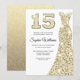 Golden Sparkle Dress Quinceanera 15th Birthday Kaart