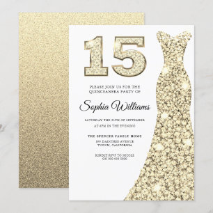 Golden Sparkle Dress Quinceanera 15th Birthday Kaart