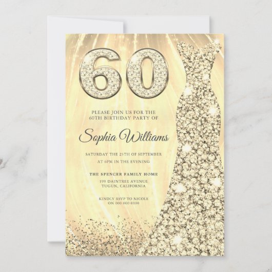Golden Sparkle Dress Womans 60th Birthday Party Kaart (Voorkant)