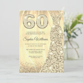 Golden Sparkle Dress Womans 60th Birthday Party Kaart (Staand voorkant)
