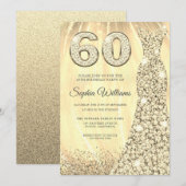 Golden Sparkle Dress Womans 60th Birthday Party Kaart (Voorkant / Achterkant)