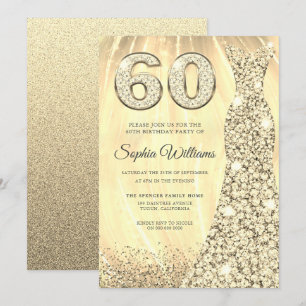 Golden Sparkle Dress Womans 60th Birthday Party Kaart