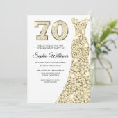 Golden Sparkle Dress Womans 70th Birthday Party Kaart (Staand voorkant)
