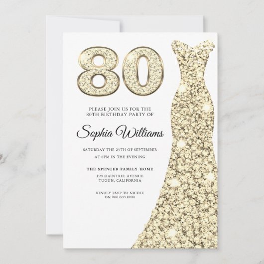 Golden Sparkle Dress Womans 80th Birthday Party Kaart (Voorkant)