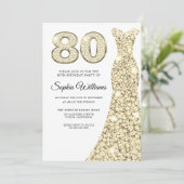 Golden Sparkle Dress Womans 80th Birthday Party Kaart (Staand voorkant)