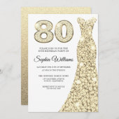 Golden Sparkle Dress Womans 80th Birthday Party Kaart (Voorkant / Achterkant)