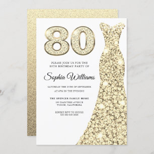 Golden Sparkle Dress Womans 80th Birthday Party Kaart