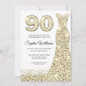 Golden Sparkle Dress Womans 90th Birthday Party Kaart (Voorkant)