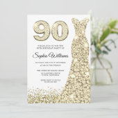 Golden Sparkle Dress Womans 90th Birthday Party Kaart (Staand voorkant)