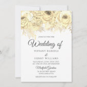 Golden Sparkle Floral Elegant Wedding Kaart (Voorkant)