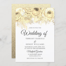 Golden Sparkle Floral Elegant Wedding Kaart