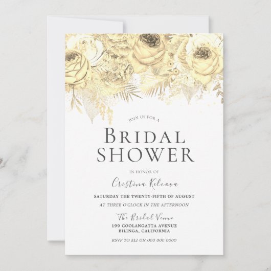 Golden Sparkle Flowers Elegant Vrijgezellenfeest Kaart (Voorkant)