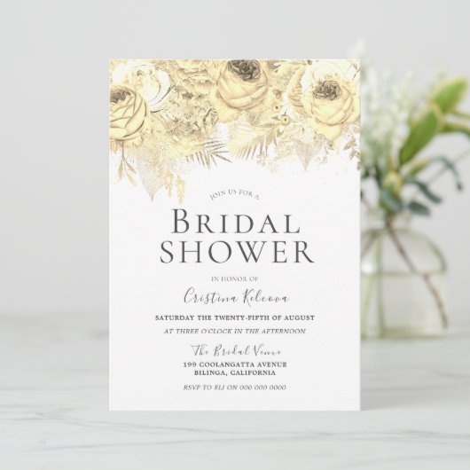 Golden Sparkle Flowers Elegant Vrijgezellenfeest Kaart (Staand voorkant)