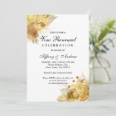 Golden Sparkle Flowers Vow Renewal Uitnodiging (Staand voorkant)