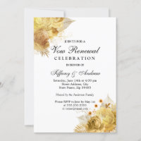 Golden Sparkle Flowers Vow Renewal Uitnodiging