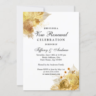 Golden Sparkle Flowers Vow Renewal Uitnodiging