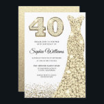Golden Sparkle Glitter Dress 40th Birthday Party Kaart<br><div class="desc">Golden Sparkle Glitter Dress 40th Birthday Party Invitation Variations to the uitnodiging and matching items in onze winkel</div>