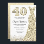 Golden Sparkle Glitter Dress 40th Birthday Party Kaart<br><div class="desc">Golden Sparkle Glitter Dress 40th Birthday Party Invitation Variations to the uitnodiging and matching items in onze winkel</div>