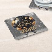 Golden Sparkle New Year Balloon with 2026 Glow Kartonnen Onderzetters (Gebogen)