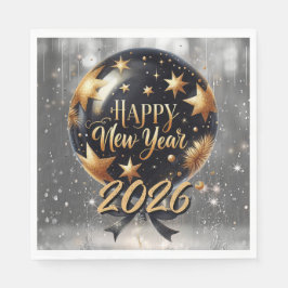 Golden Sparkle New Year Balloon with 2026 Glow Servet