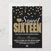Golden Sparkle Sweet 16 Party-uitnodigingen Kaart (Voorkant)