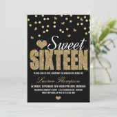 Golden Sparkle Sweet 16 Party-uitnodigingen Kaart (Staand voorkant)