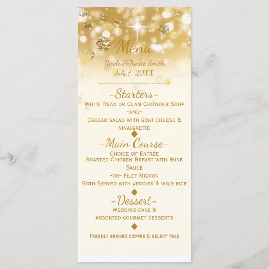 Golden Sparkly Lights Elegant Glam Menu Kaart (Voorkant)