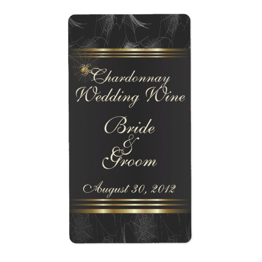 Golden Spiders Elegant Wedding Wine Label (Voorkant)