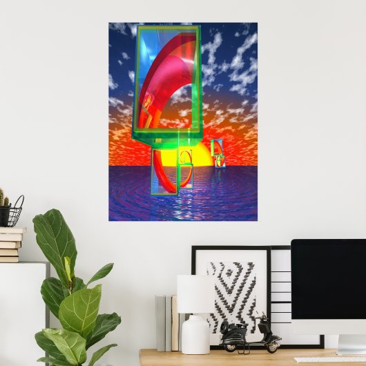 Golden Spiral Sunset Sailing Poster (Thuiskantoor)