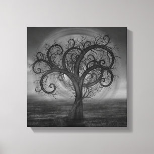 Golden Spiral Tree Zwart-wit Canvas Afdruk