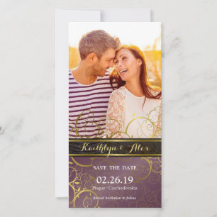 Golden Spiral Vines Paarse Elegant Classy Foto Save The Date