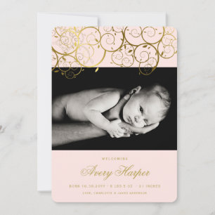 Golden Spirals Baby Girl Foto geboorteaankondiging Aankondiging