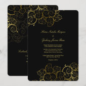 Golden Spirals Vine Classy Black Wedding Invite Kaart (Voorkant / Achterkant)