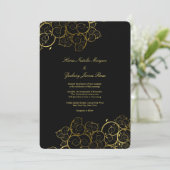 Golden Spirals Vine Classy Black Wedding Invite Kaart (Staand voorkant)