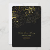 Golden Spirals Vine Classy Black Wedding Invite Kaart (Achterkant)