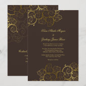 Golden Spirals Vine Classy Expresso Wedding Invite Kaart (Voorkant / Achterkant)