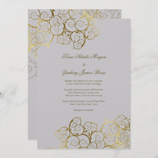 Golden Spirals Vine Classy Light Grey Weddenschap Kaart (Voorkant / Achterkant)