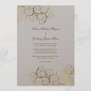 Golden Spirals Vine Classy Light Grey Weddenschap Kaart