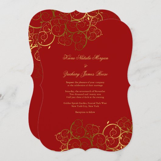 Golden Spirals Vine Classy Wedding Invitation Kaart (Voorkant / Achterkant)
