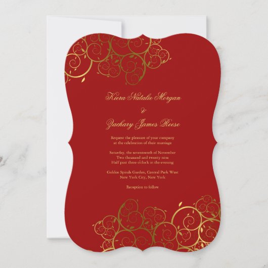 Golden Spirals Vine Classy Wedding Invitation Kaart (Voorkant)