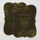 Golden Spirals Vine Classy Wedding Invitation Kaart (Voorkant / Achterkant)