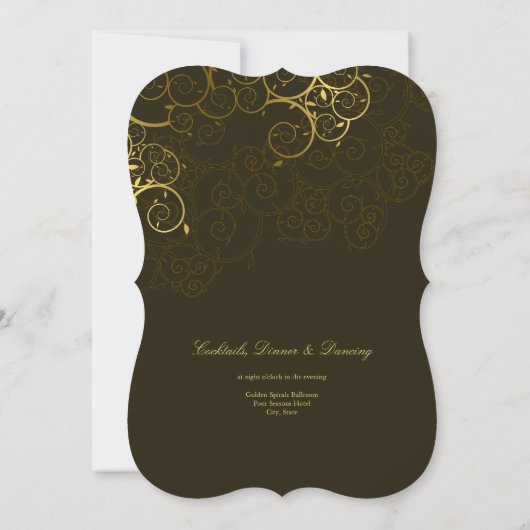 Golden Spirals Vine Classy Wedding Invitation Kaart (Achterkant)