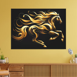 Golden Spirit - Abstract paard in beweging Canvas Afdruk