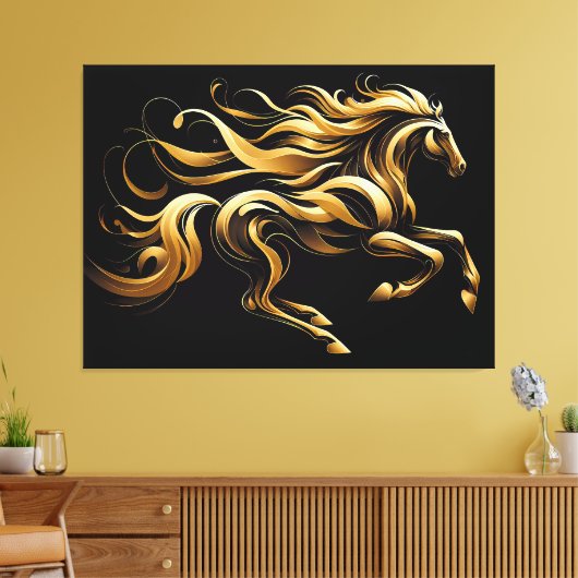 Golden Spirit - Abstract paard in beweging Canvas Afdruk (Insitu (Woonkamer))