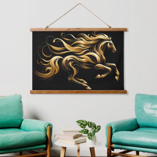 Golden Spirit - Abstract paard in beweging Hangend Wandkleed (Woonkamer)