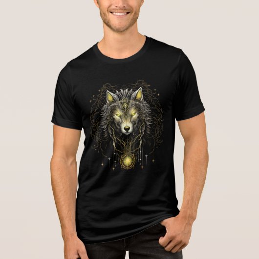 Golden Spirit Wolf – Sacred Geometry Art Tri-Blend Shirt (Voorkant)