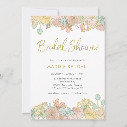 Golden Spring bloemenbruids douche uitnodiging (Voorkant)