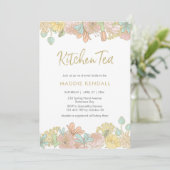 Golden Spring bloemenkeuken Tea Party uitnodiging (Staand voorkant)
